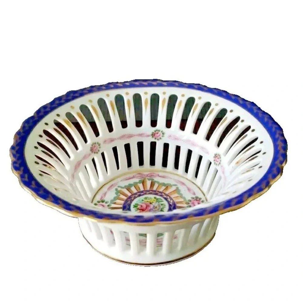 Royal Danube Round Latticed Gold Ribbon Bowl 1886 Porcelain Scalloped Candy Dish